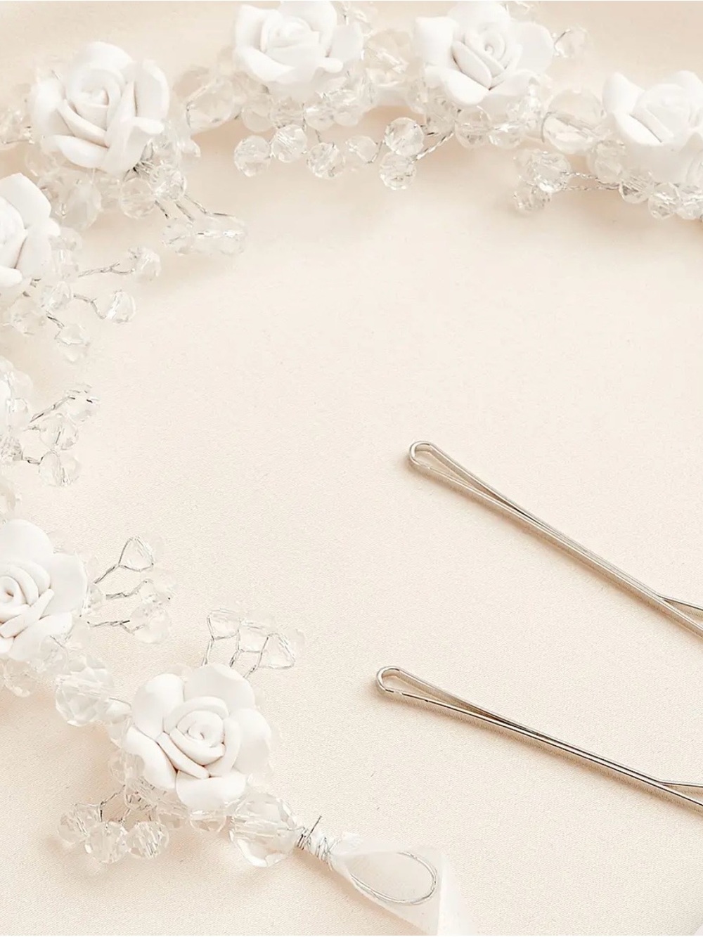 White 3D Floral Flower Girl Headpiece by Azazie